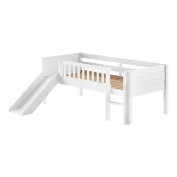 Pat pentru copii alb inalt din lemn de pin cu somiera 90x200 cm Scott - Vipack imagine