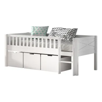 Pat pentru copii alb inalt din lemn de pin cu spatiu de depozitare cu somiera 90x200 cm Scott - Vipack imagine