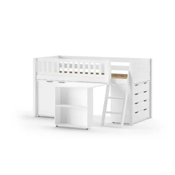 Pat pentru copii alb inalt din lemn de pin cu spatiu de depozitare cu somiera 90x200 cm Scott - Vipack imagine