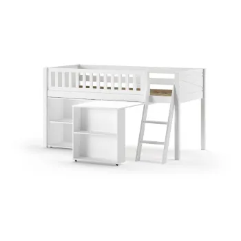 Pat pentru copii alb inalt din lemn masiv de pin cu spatiu de depozitare 90x200 cm SCOTT - Vipack imagine