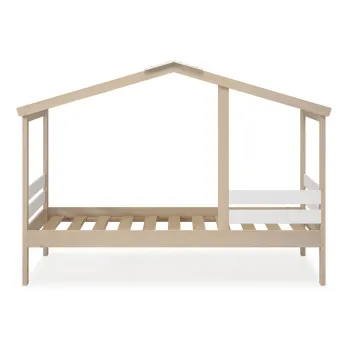 Pat pentru copii alb/natural de tip casa cu aspect de lemn de pin 90x190 cm Angel - Marckeric imagine