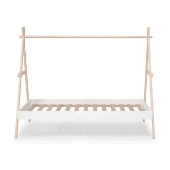 Pat pentru copii alb/natural de tip casa din lemn masiv de pin 90x200 cm Trufa - Marckeric imagine