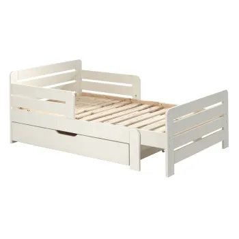 Pat pentru copii alb reglabil din lemn de pin cu spatiu de depozitare cu saltea/cu somiera Jumper - Vipack imagine