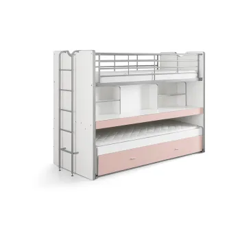 Pat pentru copii alb/roz supraetajat/cu extensie suplimentara cu spatiu de depozitare cu somiera 90x200 cm Bonny - Vipack imagine