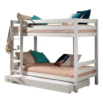 Pat pentru copii alb supraetajat/cu extensie suplimentara din lemn de pin cu spatiu de depozitare 90x200 cm PINO - Vipack imagine