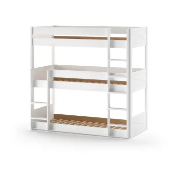 Pat pentru copii alb supraetajat din lemn masiv de pin 90x200 cm Scott - Vipack imagine