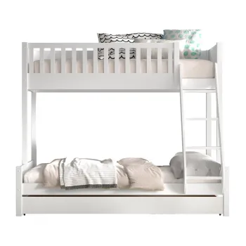 Pat pentru copii alb supraetajat din lemn masiv de pin cu spatiu de depozitare 140x200/90x200 cm SCOTT - Vipack imagine
