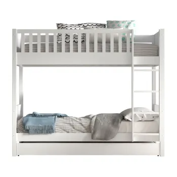 Pat pentru copii alb supraetajat din lemn masiv de pin cu spatiu de depozitare 90x200 cm SCOTT - Vipack imagine