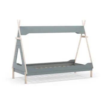 Pat pentru copii albastru petrol de tip casa din lemn de pin 90x190 cm Nora - Marckeric imagine