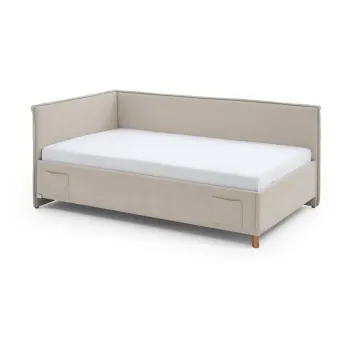Pat pentru copii bej pe colt cu spatiu de depozitare 140x200 cm Fun - Meise Mobel imagine
