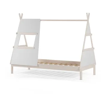 Pat pentru copii crem de tip casa din lemn de pin cu somiera 90x200 cm Enola - Marckeric imagine