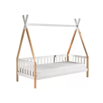 Pat pentru copii cu bariera Vipack Tipi, 90 x 200 cm, alb imagine