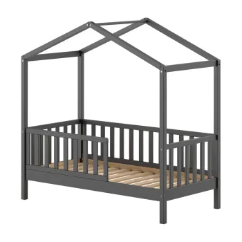 Pat pentru copii gri antracit din lemn masiv de pin 70x140 cm DALLAS - Vipack imagine