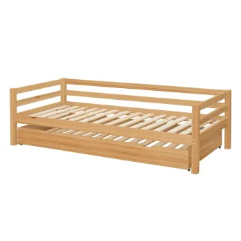 Pat pentru copii gri cu extensie suplimentara din lemn de pin 90x200 cm Alpi - Storaa imagine