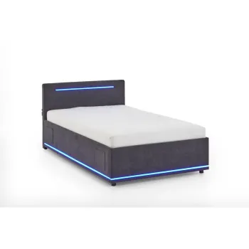 Pat pentru copii gri inchis tapitat cu spatiu de depozitare cu somiera 120x200 cm Circle - Meise Mobel imagine