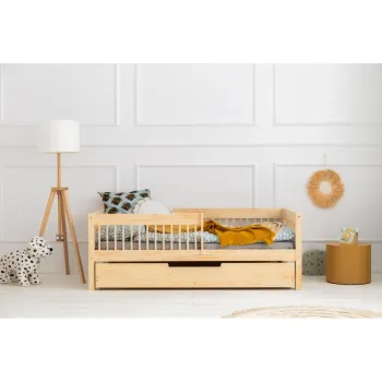 Pat pentru copii in culoare naturala cu extensie suplimentara cu spatiu de depozitare cu somiera 90x190 cm CPW - Adeko imagine