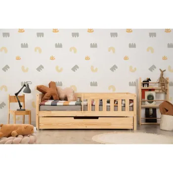 Pat pentru copii in culoare naturala cu extensie suplimentara cu spatiu de depozitare cu somiera 90x200 cm CP - Adeko imagine