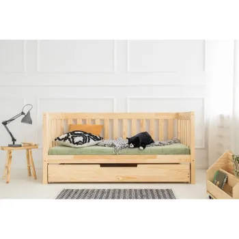Pat pentru copii in culoare naturala cu extensie suplimentara cu spatiu de depozitare cu somiera 90x200 cm CPP - Adeko imagine
