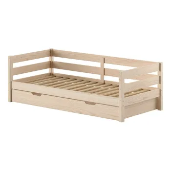 Pat pentru copii in culoare naturala cu extensie suplimentara din lemn de pin cu somiera 90x200 cm Margrit - Vipack imagine