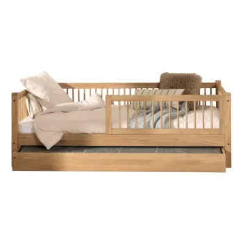 Pat pentru copii in culoare naturala cu extensie suplimentara din lemn de stejar cu somiera 90x200 cm Forrest - Vipack imagine