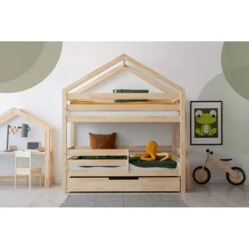 Pat pentru copii in culoare naturala cu spatiu de depozitare cu somiera 80x160 cm DMPB - Adeko imagine