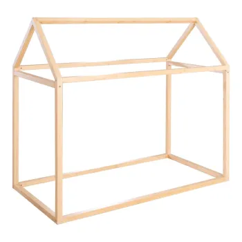 Pat pentru copii in culoare naturala de tip casa 70x140 cm Montessori - Roba imagine