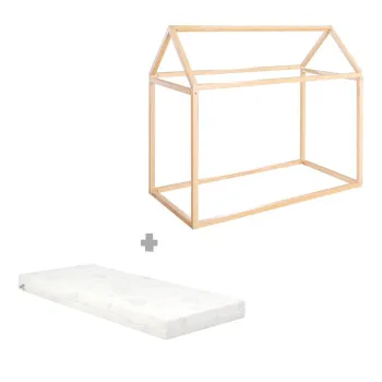 Pat pentru copii in culoare naturala de tip casa din bambus cu saltea/fara somiera 70x140 cm House Bed - Roba imagine