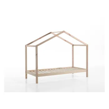 Pat pentru copii in culoare naturala de tip casa din lemn masiv de pin 90x200 cm DALLAS - Vipack imagine