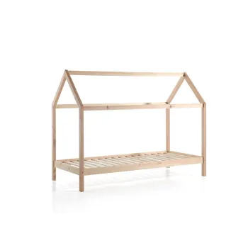 Pat pentru copii in culoare naturala de tip casa din lemn masiv de pin 90x200 cm DALLAS - Vipack imagine