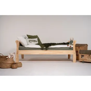 Pat pentru copii in culoare naturala din lemn de pin cu somiera 70x140 cm Roma - Adeko imagine