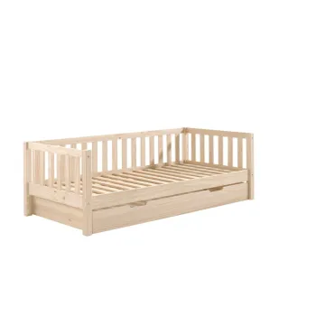 Pat pentru copii in culoare naturala din lemn de pin cu somiera 90x200 cm Fritz - Vipack imagine