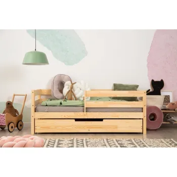 Pat pentru copii in culoare naturala din lemn de pin cu spatiu de depozitare 80x180 cm Mila CPD - Adeko imagine