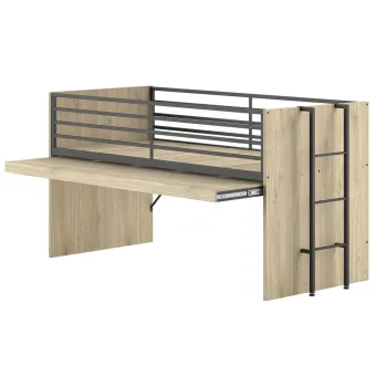 Pat pentru copii in culoare naturala inalt cu somiera 90x200 cm Sam - Vipack imagine