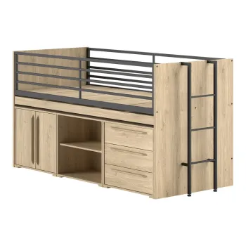 Pat pentru copii in culoare naturala inalt cu spatiu de depozitare cu somiera 90x200 cm Sam - Vipack imagine