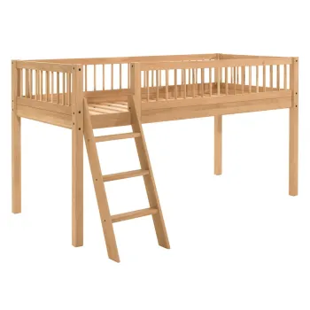 Pat pentru copii in culoare naturala inalt din lemn de stejar 90x200 cm Forrest - Vipack imagine