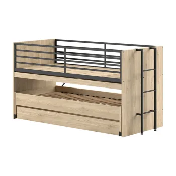 Pat pentru copii in culoare naturala supraetajat/cu extensie suplimentara cu somiera 90x200 cm Sam - Vipack imagine