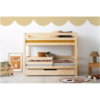 Pat pentru copii in culoare naturala supraetajat/cu extensie suplimentara cu spatiu de depozitare cu somiera 90x180 cm CLPB - Adeko imagine
