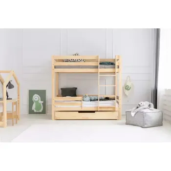 Pat pentru copii in culoare naturala supraetajat/cu extensie suplimentara cu spatiu de depozitare cu somiera 90x180 cm CLPBN - Adeko imagine