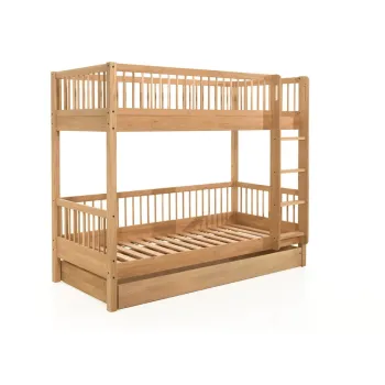 Pat pentru copii in culoare naturala supraetajat/cu extensie suplimentara din lemn de stejar cu spatiu de depozitare 90x200 cm Forrest - Vipack imagine