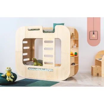 Pat pentru copii in culoare naturala supraetajat cu spatiu de depozitare 90x200 cm Mundo - Adeko imagine