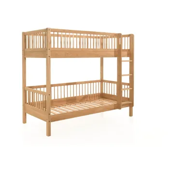 Pat pentru copii in culoare naturala supraetajat din lemn de stejar 90x200 cm Forrest - Vipack imagine