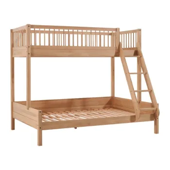 Pat pentru copii in culoare naturala supraetajat din lemn de stejar cu somiera 140x200/90x200 cm Forrest - Vipack imagine