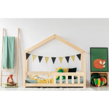 Pat pentru copii natural de tip casa din lemn de pin 140x200 cm Mila RMP - Adeko imagine