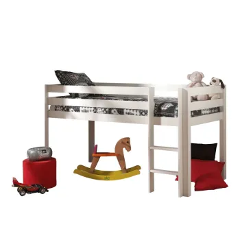 Pat pentru copii supraetajat alb din lemn masiv de pin 90x200 cm PINO - Vipack imagine