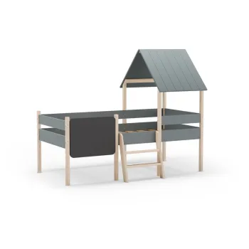 Pat pentru copii verde de tip casa/inalt din lemn de pin 90x190 cm Mint - Marckeric imagine