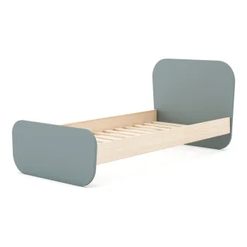 Pat pentru copii verde/in culoare naturala cu aspect de lemn de pin 90x190 cm Esteban - Marckeric imagine