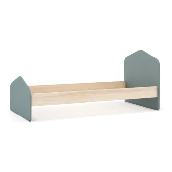 Pat pentru copii verde/in culoare naturala cu aspect de lemn de pin 90x190 cm Estefania - Marckeric imagine