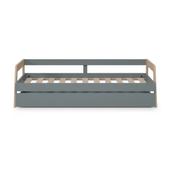 Pat pentru copii verde/in culoare naturala cu extensie suplimentara din lemn masiv de pin cu spatiu de depozitare 90x200 cm Carrie - Marckeric imagine