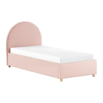 Pat roz tapitat cu spatiu de depozitare cu somiera 90x200 cm Moon - Vipack imagine