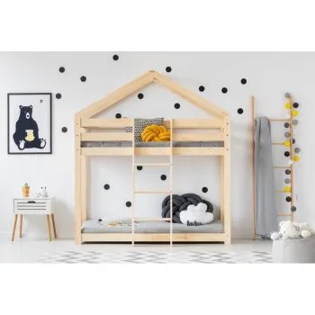 Pat supraetajat din lemn de pin in forma de casuta 80x180 cm Mila DMP - Adeko imagine